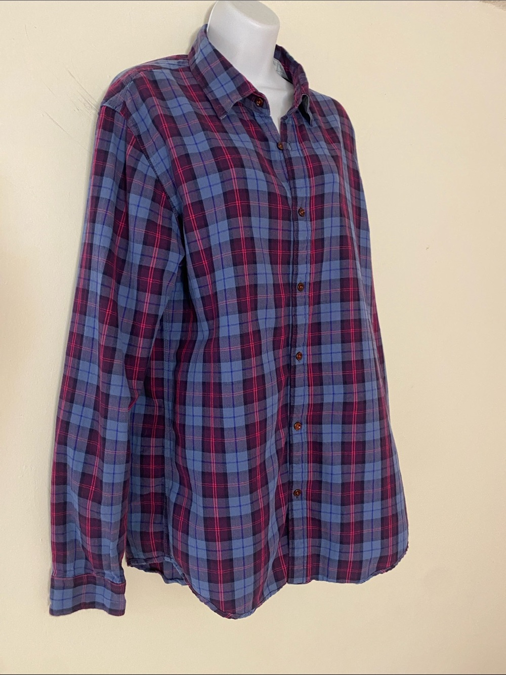 Scotch & Soda Blue and Burgundy Plaid Button-Down Shirt